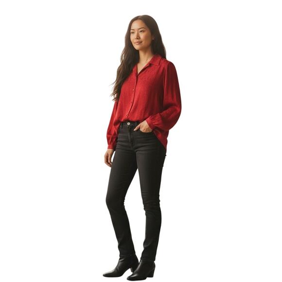 White House Black Market Tops - NWT!! White House Black Market Red Snakeskin Jacquard Button-Up Blouse Top S